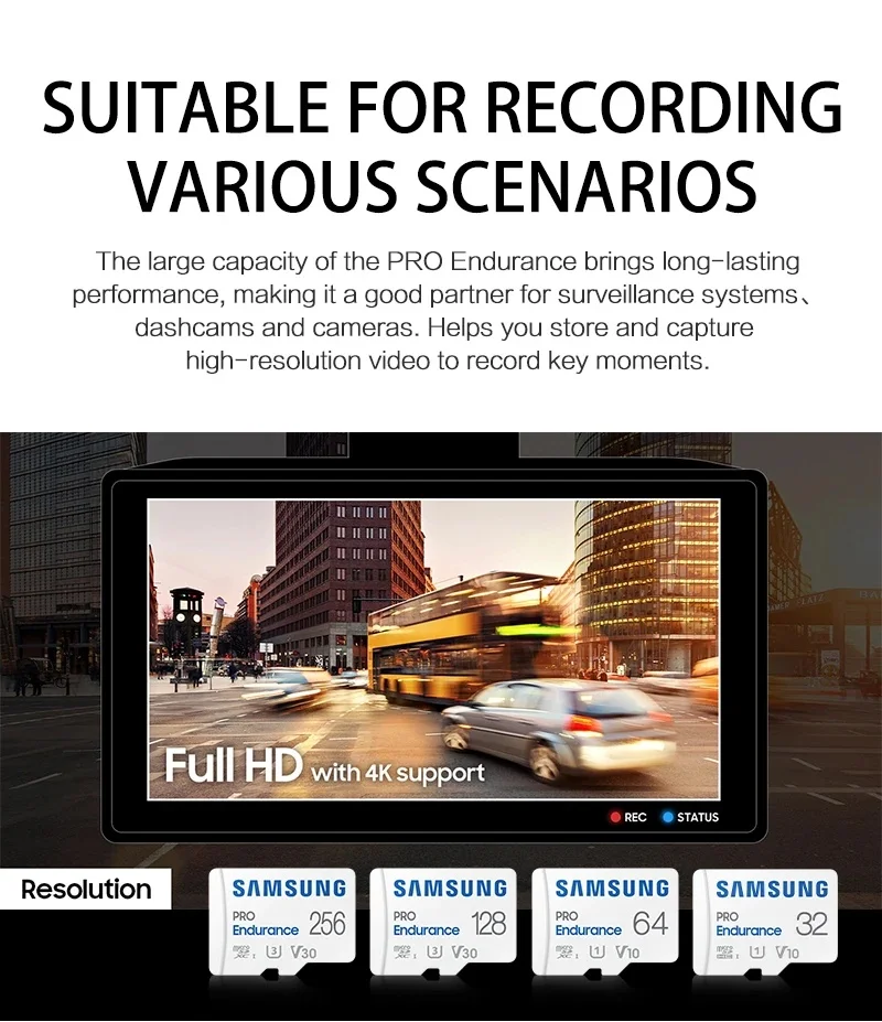 Oryginalna karta pamięci Samsung PRO Endurance 128GB 256GB MicroSDXC z adapterem do kamery samochodowej, kamery osobistej i kamery bezpieczeństwa C10 U1 — zdjęcie produktu 3