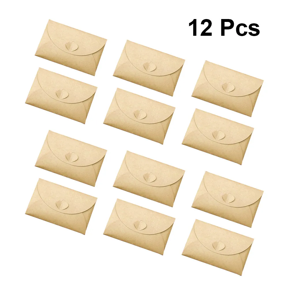 

12Pcs Vintage Style Love Heart Button Envelope Kraft Paper DIY Retro Storage Pouches for Postcards Checks Coins 6x10cm