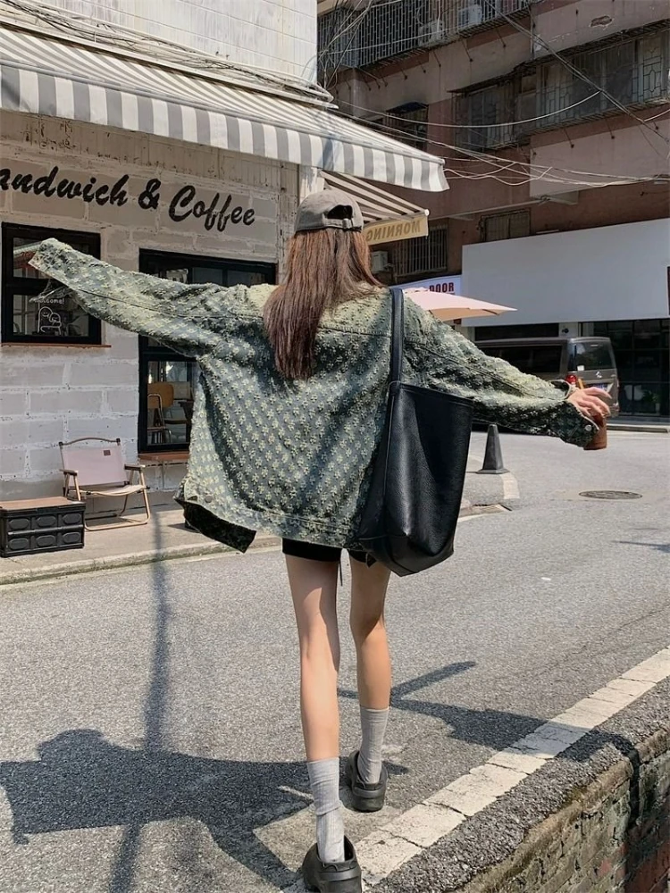 ​Women Premium Jacquard Denim Jacket 2025 Spring Autumn American Sweet Cool Spicy Vintage Relaxed Vibe Unique Street Cardigan​