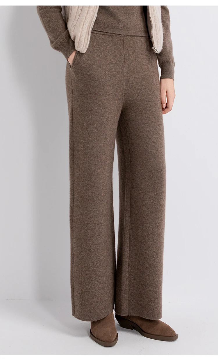 TY862050 Damen-Strickhose aus Wolle-Kaschmir-Mischung mit weitem Bein, elastischem Bund und Kordelzug, entspannter Schnitt, LP Quiet Luxury, Frühherbst – Detail 4