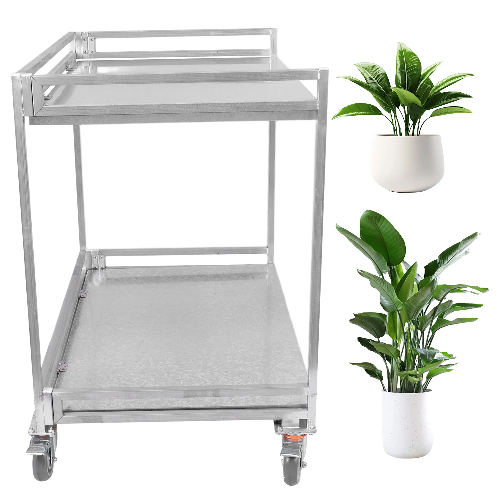 

Тележка на 2 полки с колесами, коммерческая, грузоподъемность 300 кг, с ручкой, для склада/гаража/уборки/производства