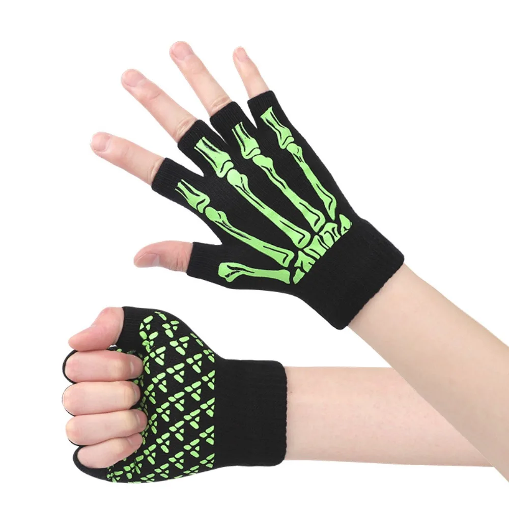 

Universal Black Punk Skeleton Gloves Stretch Ghost Claw Skull Half Finger Gloves Thicken Knitted Cosplay Gloves Halloween Party