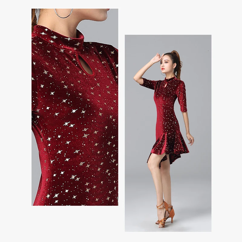 Nieuw Latin danskostuum voor volwassenen Fluwelen Cha Cha-jurk voor prestatiepraktijk Herfst Winterdanskleding