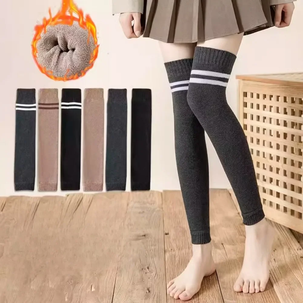 1 Pair Thermal Leg Warmers Knee Pad for Women Over-the-knee Long Sock Thickened Anti-cold Plus Velvet Fashion Korean Lolita Girl