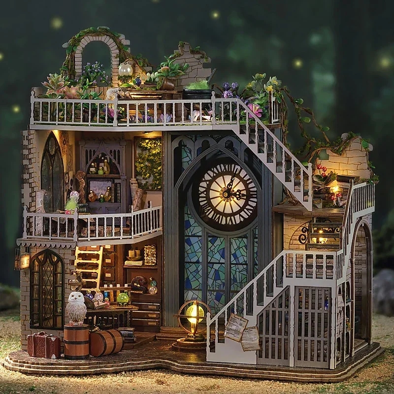 Wooden Miniature Doll House Assembly Model Building Room Bedroom Decoration With Furniture LED Lights Xmas Gifts Dollhouse