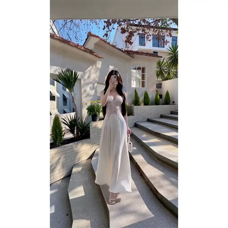 

Sexy Pure Desire Design Splice Strapless A-Line Long Dress Women's Beautiful Personality Waist-Cinching Slimming Cotton Casua...