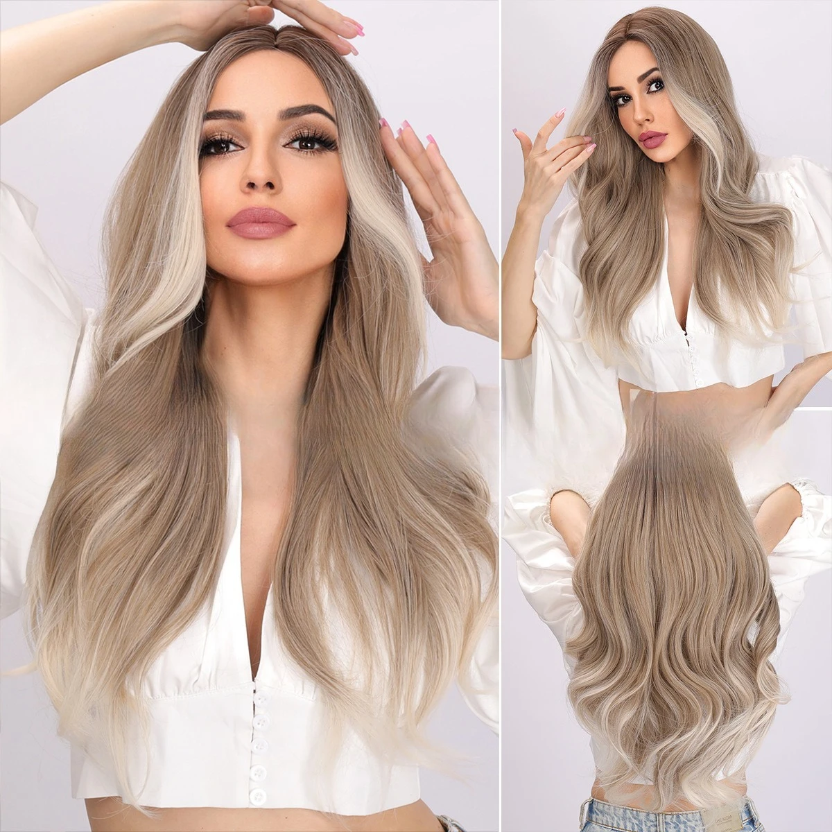 

European and American fashion wigs gray-brown wavy wigs hot-selling models
