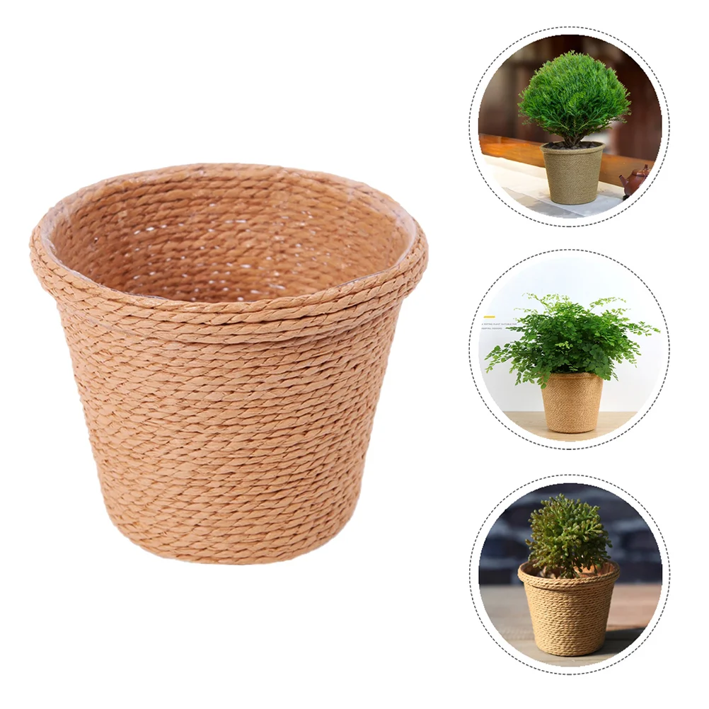 Wicker Storage Baskets with Lids Straw Flower Pot Indoor Plant Succulent Planter Vase