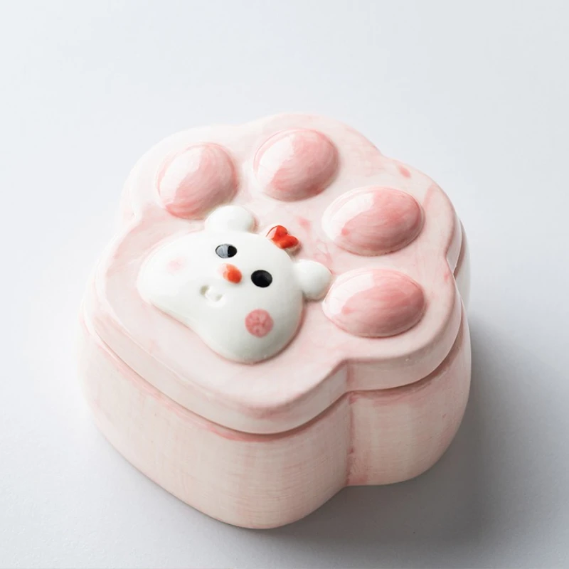

Cute Cat Claw Jewelry Box with Lid Ring Dressing Table Jewelry Plate Entrance Storage Box Ceramic Ornament