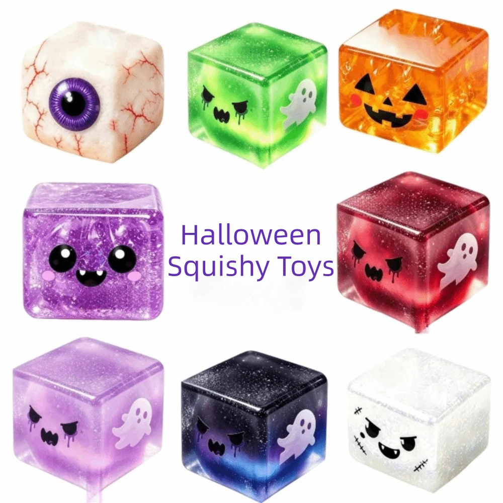 Spooky Slow Rising Squishy Cube Spooky Design Slow Rebound Fidget Toy Horror Style Squeeze Toy Maltose Squishy Kids