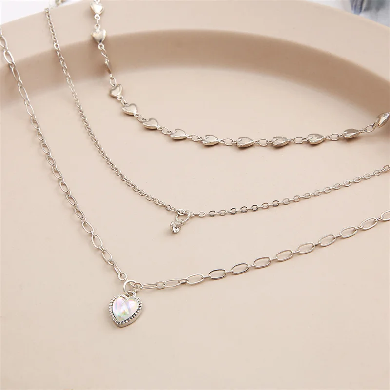 Silver Color Heart Choker Necklace for women Multilayer Long Tassel Butterfly Pendant Chain Necklaces & Pendants Fashion Jewelry