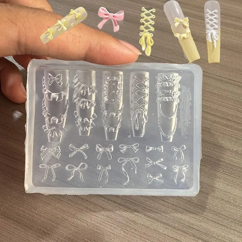 1 Stück Niedliche Schleifenband 3D-Schnitzvorlage Elegante Schleife Silikon-Nagelkunstformen Gel-Druckschablonen Japanisches Nagelzubehör – Detail 1
