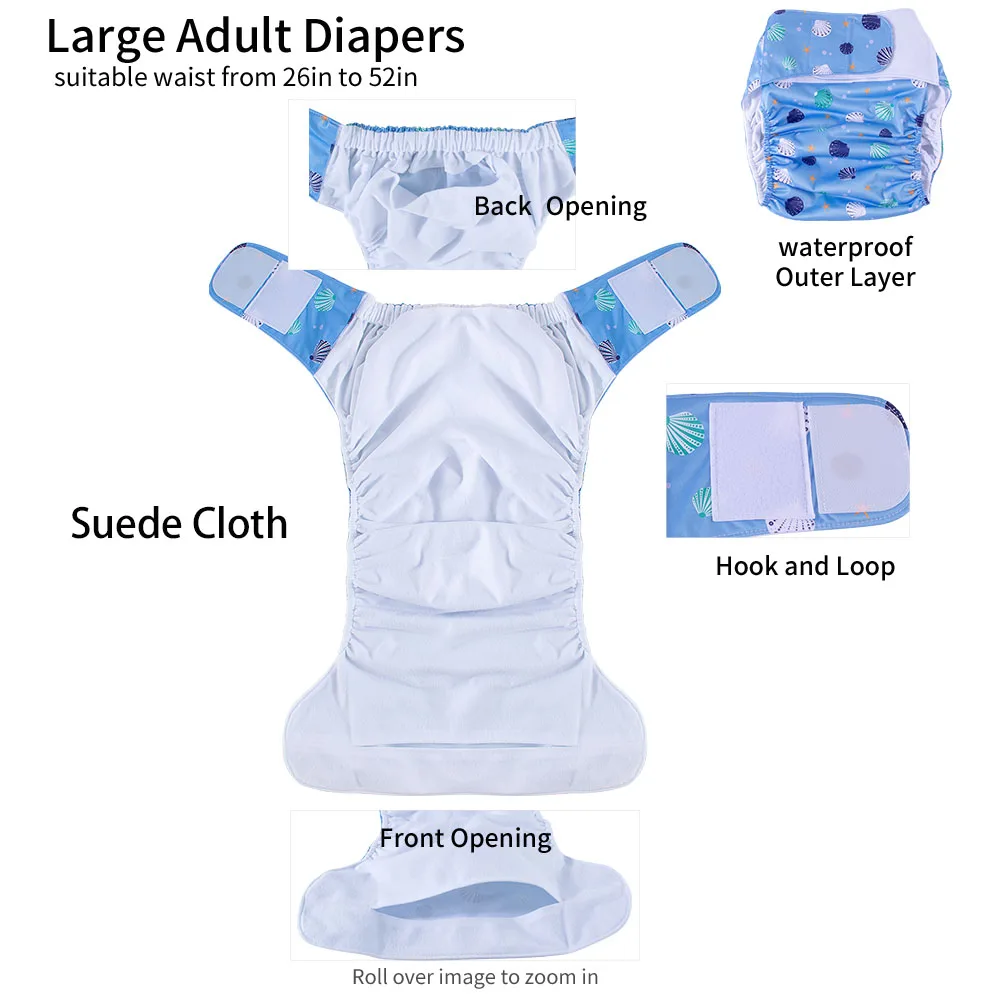 BIAI 2PCS Adult Cloth Diapers Washable Old Man\'s Diaper Pants Reusable Anti-bed-wetting Device Teenage Nappy Trousers