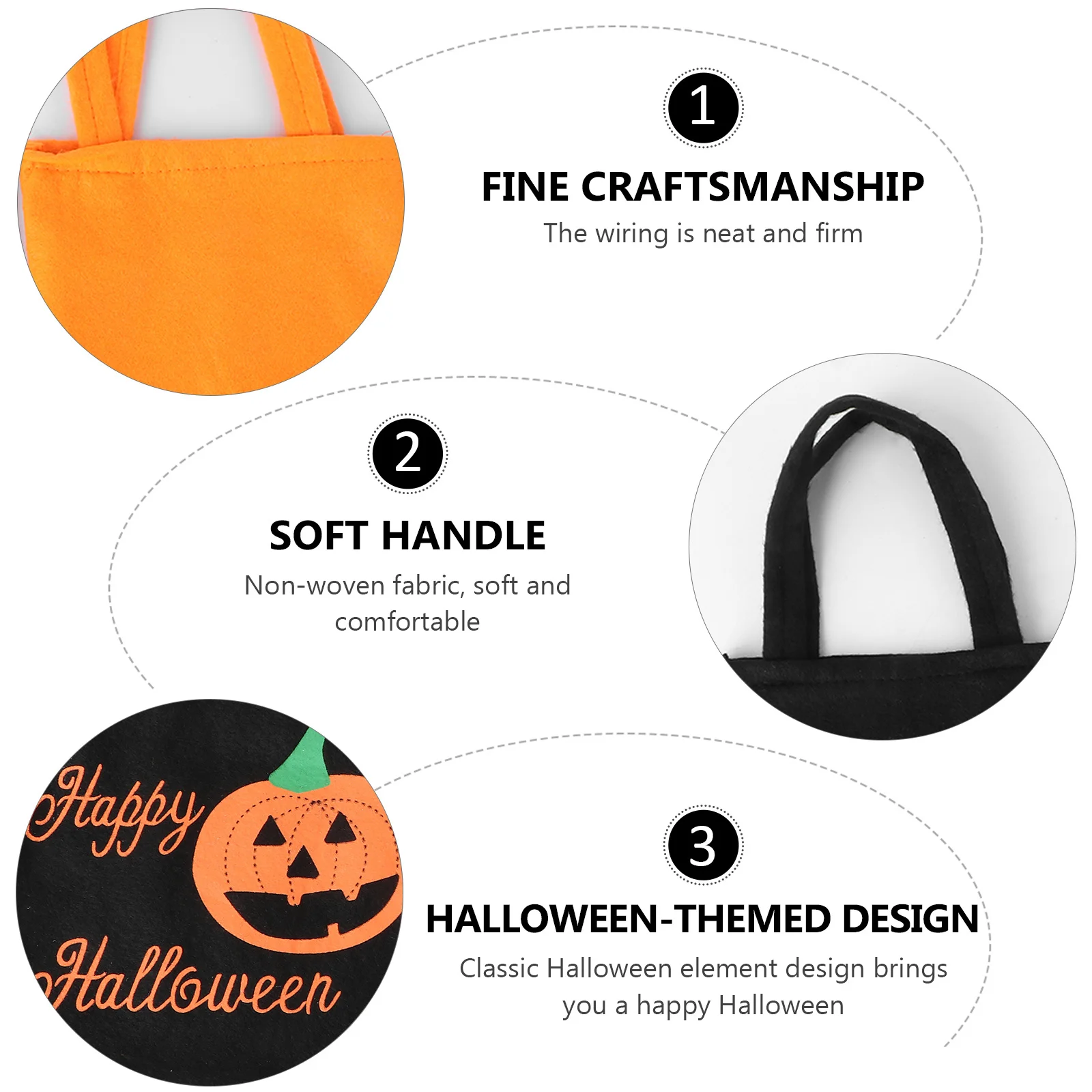 

2Pcs Halloween Candy Handbags Trick Or Treat Bags Large Capacity Durable Non-Woven Fabric Kids Gift Bags Black Orange