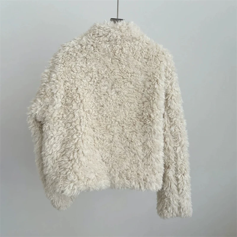2026 AutumnWinter New Arrival High-Quality Stylish and Warm Cropped TeddyFleece Jacket with a Stand-Up Collar and Zipper Closure