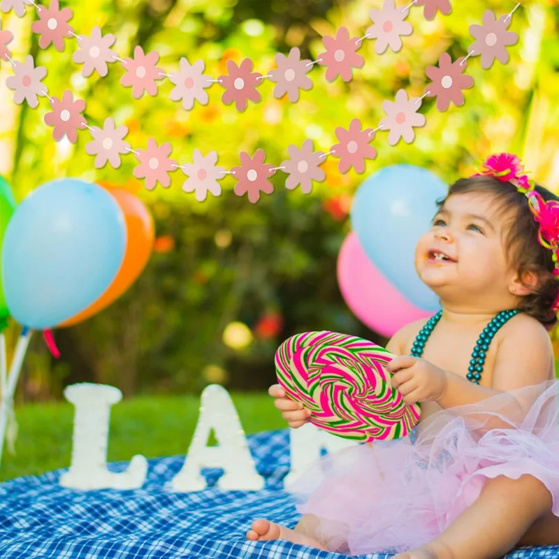 Pink Daisy Party Decor - Groovy Boho Decor Party Garland แบนเนอร์ - ฤดูใบไม้ผลิ Daisy ดอกไม้ Cutouts Bunting ธงแบนเนอร์