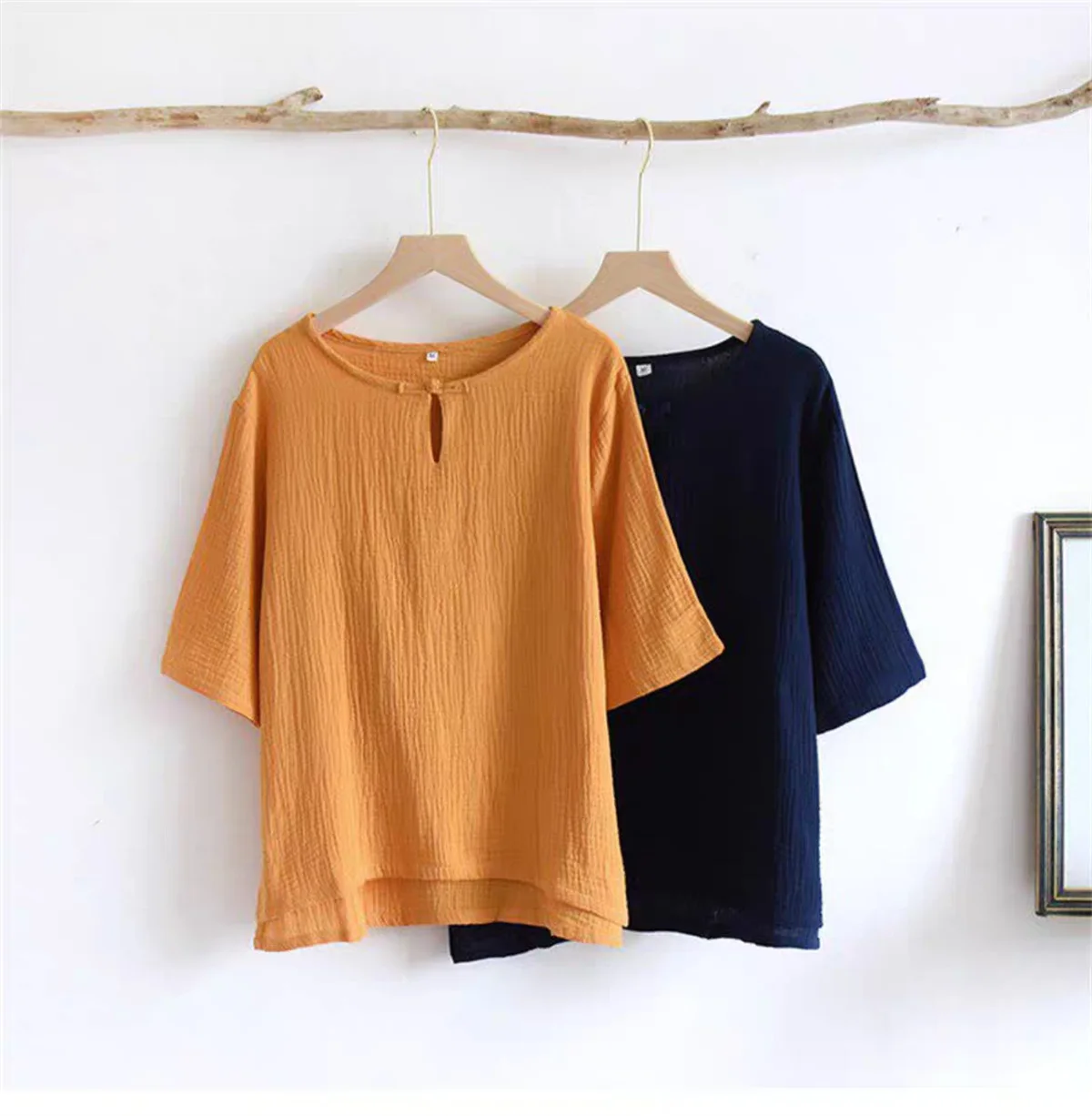 Chinese Style plus Size Women's Blouse Vintage Loose Summer Shirt Short Sleeve Cotton Linen Top for Casual Wear