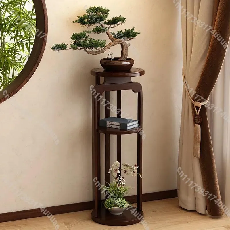 New Chinese Style Flower Stand Home Storage Bogu Shelf Living Room Floor Round Plant Pot Holder Entrance Balcony Display Rack