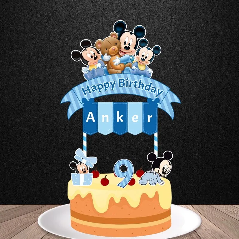 Baby Shower Cake Decorations for Boy Baptism Favor Mickey Mouse 1st Happy Birthday Cake Topper Name Personalized Party Supplies