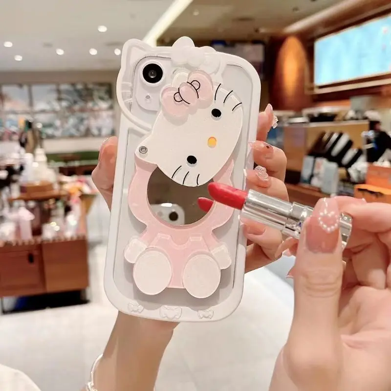 Anime HelloKitty makeup mirror mobile phone case is suitable for iPhone 15 14 13 Pro Max 11 12 13 Pro XR XS MAX 7 8 Plus