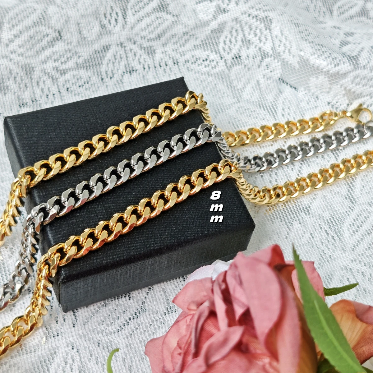 

Stainless Steel 8mm Cuban Chain Bracelet 18k Gold Bracelet Hip Hop Fashion Accessories Stainless Steel Adjustable Bracele ﻿