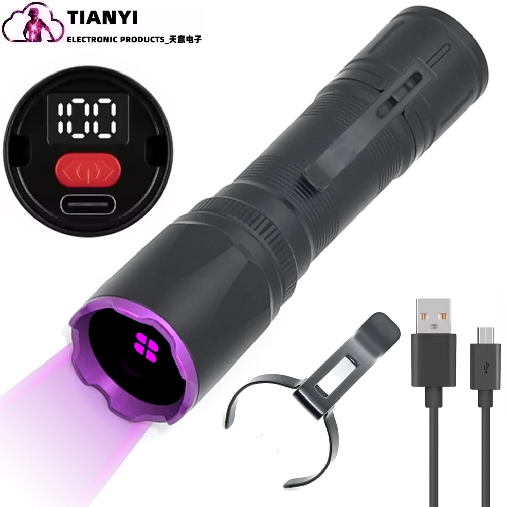 

365 нм мощный УФ-черный свет Type-C перезаряжаемый УФ-клей для отверждения пятен для домашних животных фиолетовый свет фонарик