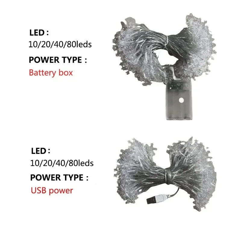 أضواء LED للثلج لعيد الميلاد ، إكليل خرافي ، أضواء سلسلة مضادة للماء ، ديكور حديقة المنزل ، 10 متر ، 80 مصباح