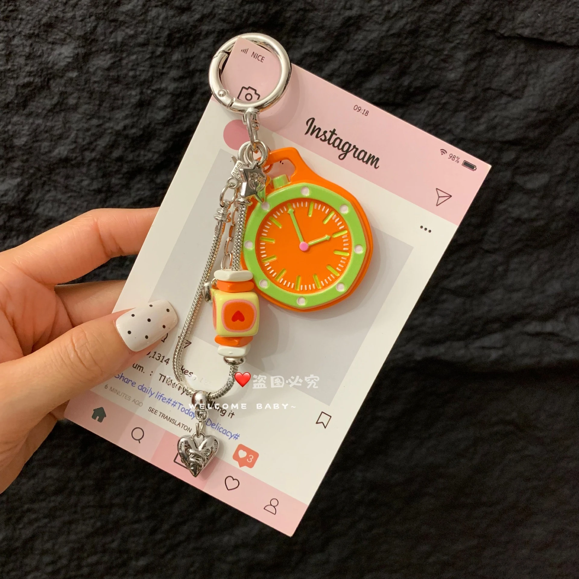 Pendentif de téléphone, breloque de coque de téléphone, pendentif de sac, porte-clés, décoration et lanière de téléphone, avec cadran de simulation couleur bonbon tendance