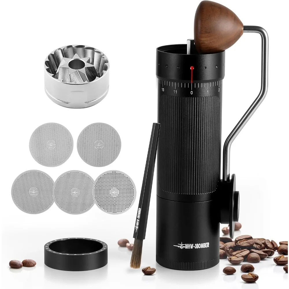 

Manual Coffee Grinder by MHW-3BOMBER: Precision CNC Stainless Steel Conical Burrs for Diverse Brews