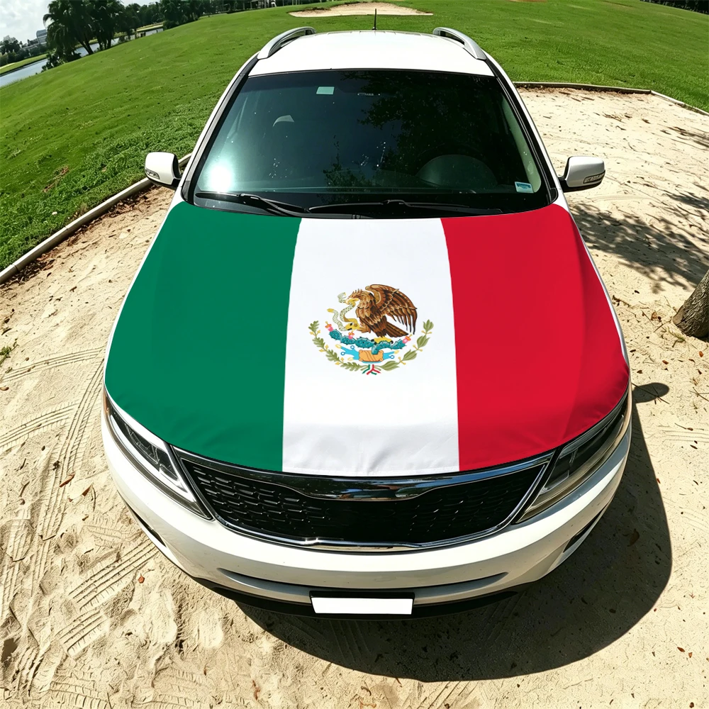 130x160cm Mexico Flag Car Hood Cover, Elastic Windproof Patriotic Bonnet Banner