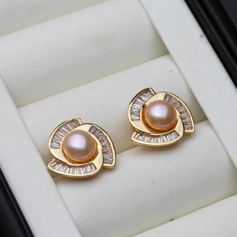 2024 Cute Natural Freshwater Pearl Earrings For Woman,18k Gold Palted Pearl Earrings Mother Gift White