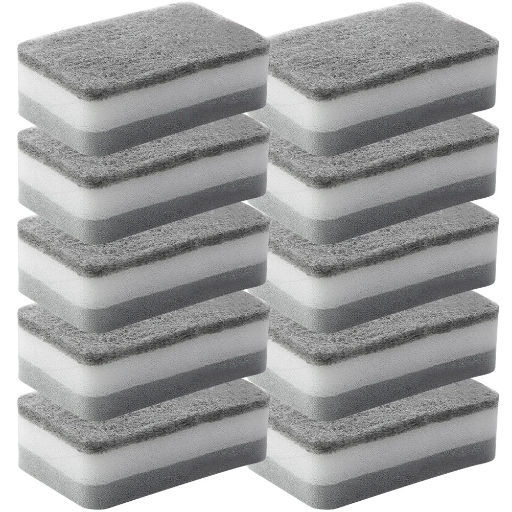 

10 Pcs Grey Scouring Pad Dish Sponge Cleaning Tool Kitchen Sponges for Dishes Pots Sinks Range Hoods Cutting Boards Scrubbing