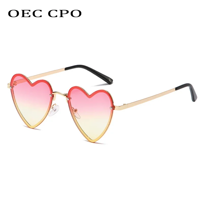 OEC CPO Ladies Heart Shaped Rimless Sunglasses Women Fashion Sun Glasses Female Trending Frameless Eyeglasses UV400 Eyewear