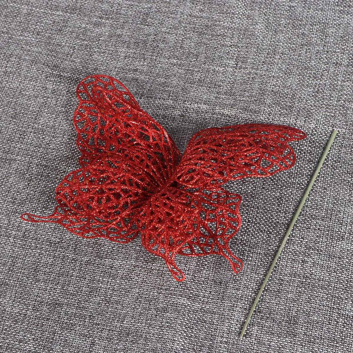 

6Pcs Christmas Butterfly Decorations Red 5.9 Inch Seasonal Ornaments Wedding Party Home Garden Christmas Tree Decorations