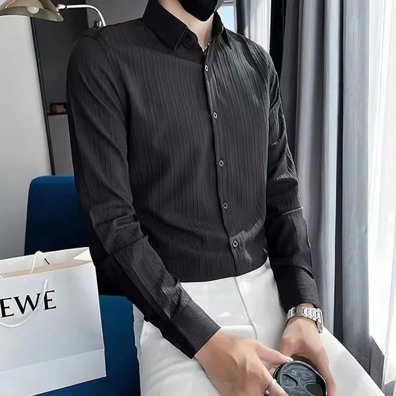 Male Top White Striped Men's Shirt And Blouse Plain Clothes Business Button Original Elegant Cheap Brand Comfortable Silk Xxl