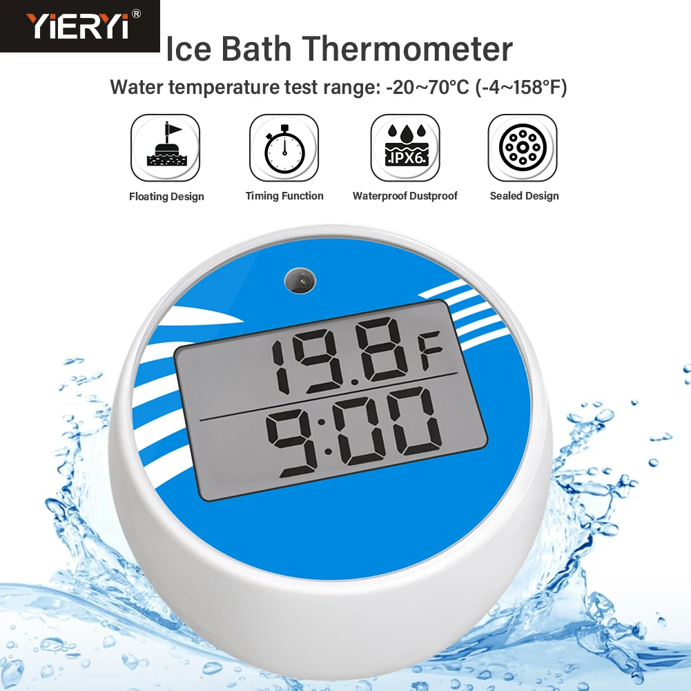 Digital Floating Bath Thermometer with Timer -20~70℃ IP6X Waterproof Water Temperature Meter for Swimming Pool Spa Ice Bath