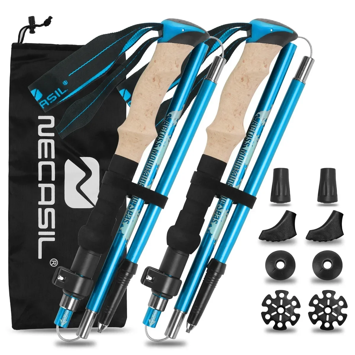2 Pack Lightweight Foldable Trekking Poles Set Aluminum Anti Shock Nordic Walking Sticks with Cork Handle Adjustable Hiking Pole