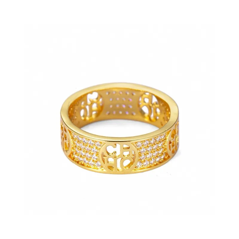 Couple Hollow Letter Ring Copper Alloy Full Paved Zircon Wide Band Starry Finger Ring Fashion Statement Party Jewelry