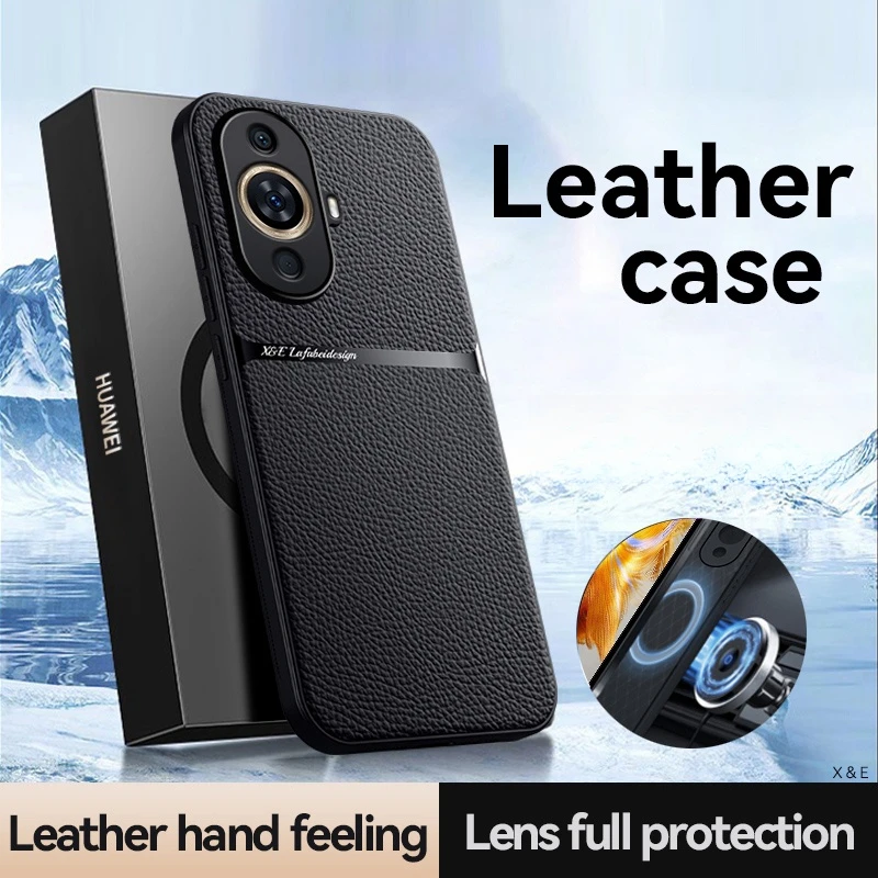 For Hauwei NOVA 11 Case Luxury Magnetic Car Holder Leather Phone Case For Huawei Nova 11 Pro 11Pro Nova11Pro Silicone Back Cover