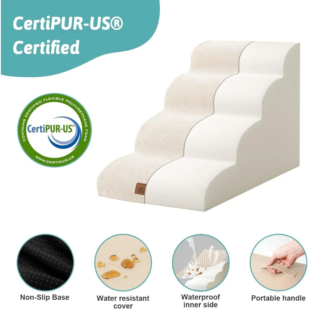 Pet Staircase for Small Dogs: Curved Steps for Puppies, Senior Pets, and Cats, Medium-Sized Ramp for Access to Sofas, Couches, a