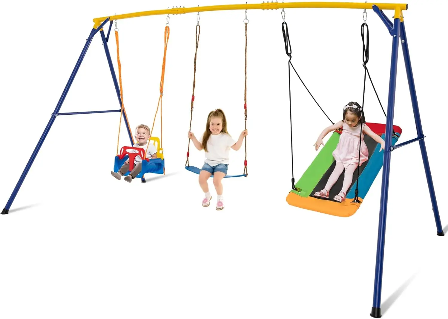 

Наборы качелей на 660 фунтов для заднего двора, 3-местная сверхмощная металлическая подставка для качелей с А-образной рамой и платформой, качели с ремнем, детские качели, Playgroun