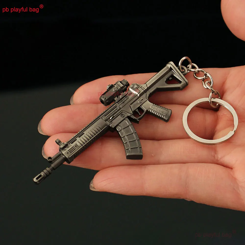 9cm Mini karabin QBZ191 Model zabawkowy brelok ze stopu wisiorek biżuteria metalowy pistolet zabawkowy wzór broni figurka gra CS sprzęt ZG326