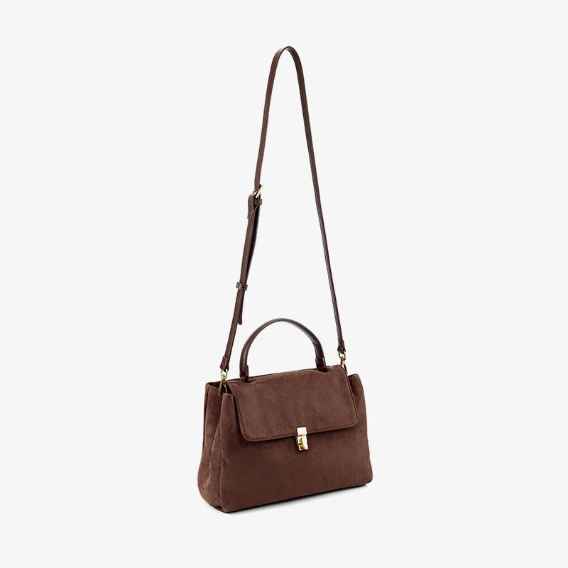 England Style Faux Suede Bags For Women Luxury Designer Handbags Purses 2023 New In Top Handle Lock Decoration Small Crossbody