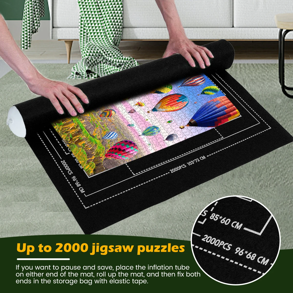 Jigsaw Puzzle Mat Roll Up, No Creases Saver Pad to 2000 pieces, Large Puzzle Matte Rollup with 6 Sorting Trays 1 Storage Bag