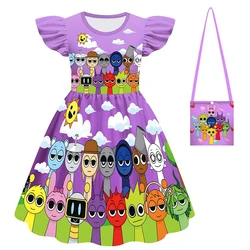 New Movie Sprunki Dress Children's Summer Vacation Outfit Girls' Game Lncredible Box Casual Dress And Bag Girls' Clothes