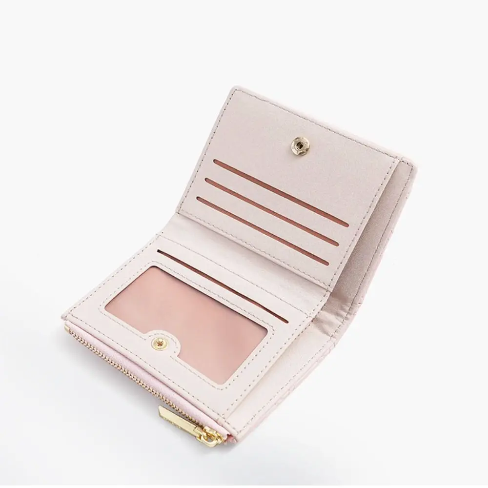 

Fashion Embroidery Coin Purse Solid Color Zipper Card Bag PU Short Wallet Student