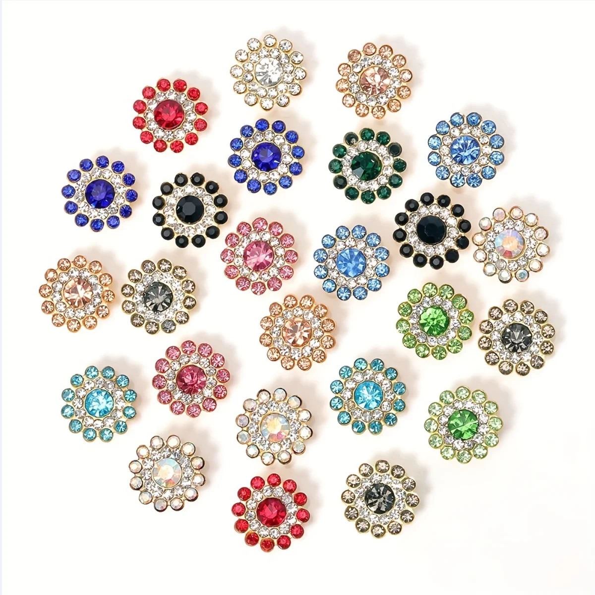 50 pz/pacco 14MM Strass di cristallo lucido a forma di fiore con Base dorata colla per retro piatto fai da te su perline da cucire abbaglianti Strass