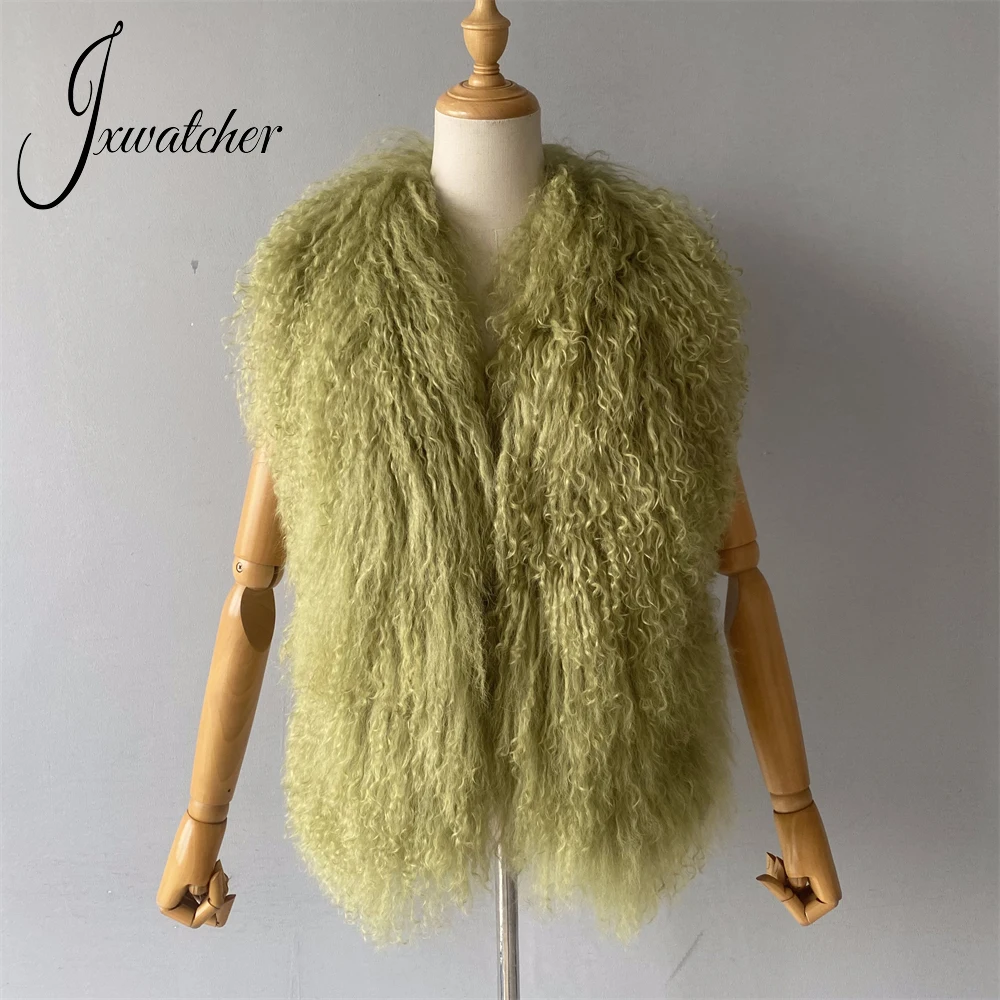 Jxwatcher Women Real Mongolian Sheep Fur Vest Ladies Streetwear Spring Fall Fashion Sheep Fur Halter Tops 2025 New In Outerwear