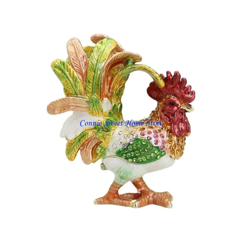 LXAF Künstlerische Emaille-Hahn-Ornamentbox, perfekt für die Aufbewahrung von Schmuckzubehör – Detail 5