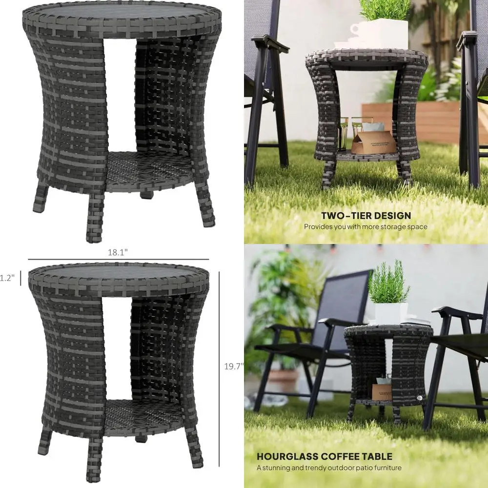 

Two-Tier Wicker Outdoor Coffee Table with Storage and Composite Wood Frame